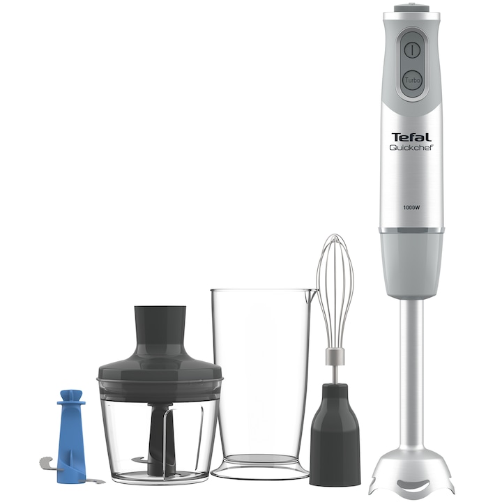 Reducere  RESIGILAT: Mixer vertical Tefal Quickchef HB65KD38, 1000 W, 20 viteze, functie turbo, picior inox, Pahar gradat, tocator, tel, argintiu