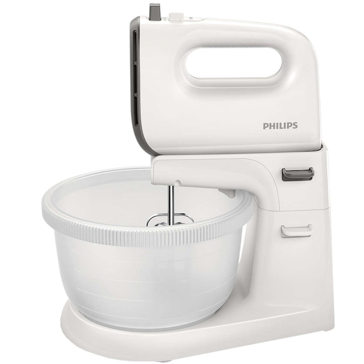 Reducere  RESIGILAT: Mixer cu bol Philips Viva Collection HR3745/00, 450 W, 5 viteze, Functie Turbo, Bol actionare automata, capacitate bol 3L, , Alb/Gri