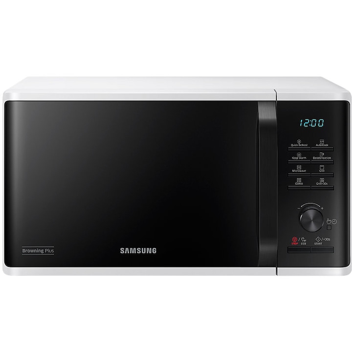 Reducere  RESIGILAT: Cuptor cu microunde Samsung MG23K3515AW/OL, 23 l, 800 W, Browning Plus, Grill, Keep Warm, Quick Defrost, Interior ceramic, Timer, Child lock, Alb