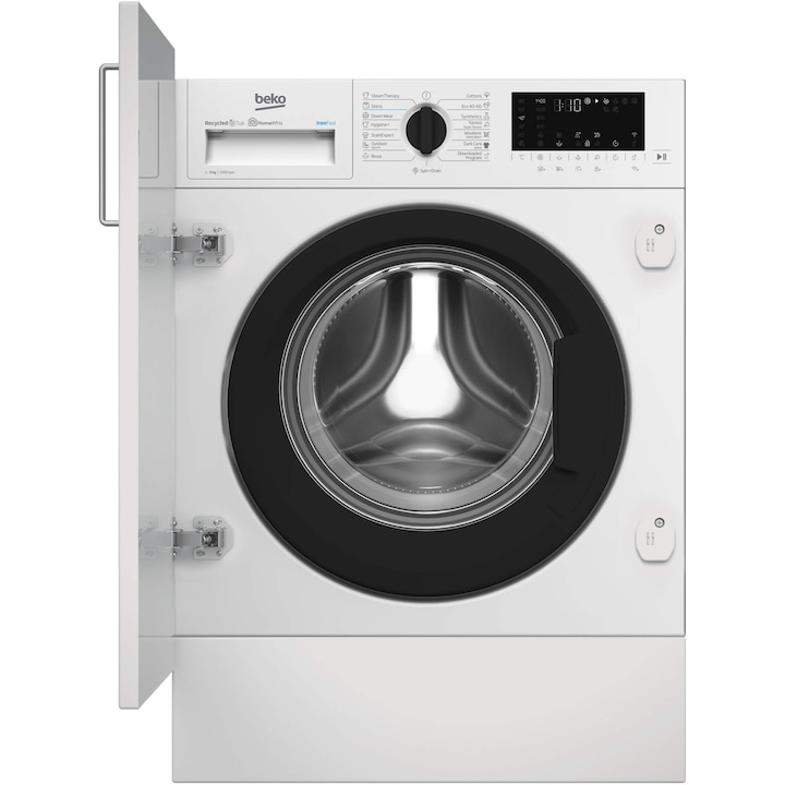 Reducere  RESIGILAT: Masina de spalat rufe incorporabila Beko BI5WBT691415W, 9 kg, 1400 RPM, SteamCure, Motor ProSmart Inverter, AddXtra, Hygiene+Steam, Silent Tech, SteamCure, Recycled Tub,Homewhiz through WiFi, Clasa A, Display LED, Alb