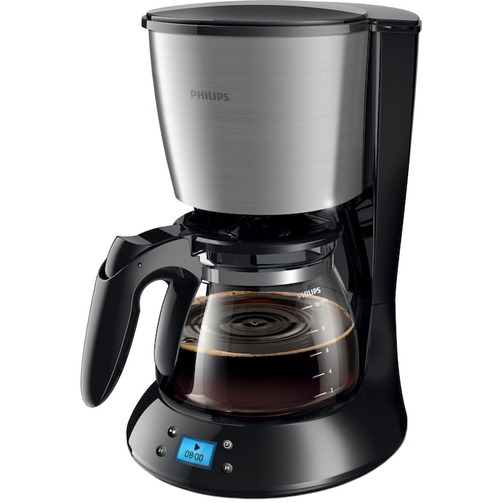 Reducere  RESIGILAT: Cafetiera Philips Daily Collection HD7459/20, 1000 W, cana din sticla, afisaj LCD, aroma twister, cronometru, Negru