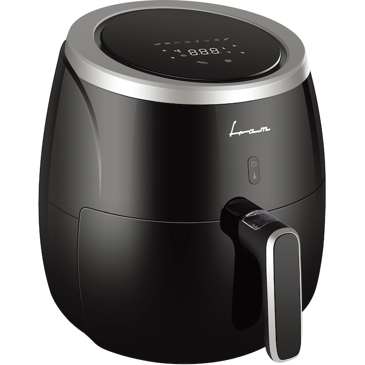 Reducere  RESIGILAT: Friteuza cu aer cald FRAM Airfryer FAF-MD2000BK, gatire fara ulei, 2000W, capacitate cos 5L, afisaj digital, control Touch, vas detasabil anti-adeziv, termostat reglabil: 80-200˚C, negru