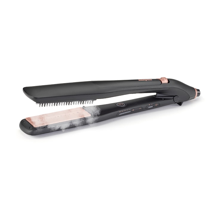 Reducere  RESIGILAT: Placa de par Babyliss Steam Luxe Styler ST596E, 5 setari de temperatura, placi 36 x 105 mm, tehnologie steam, negru