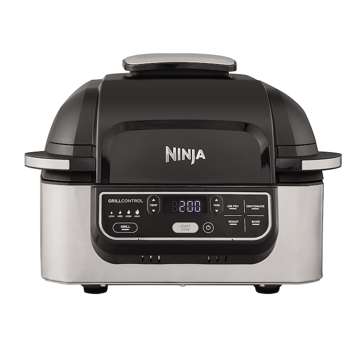 Reducere  RESIGILAT: Gratar electric Foodi Ninja AG301EU, functie friteuza aer cald, 1760 W, interval temperatura 40 – 265 °C, oprire automata, 5 programe, gri-negru