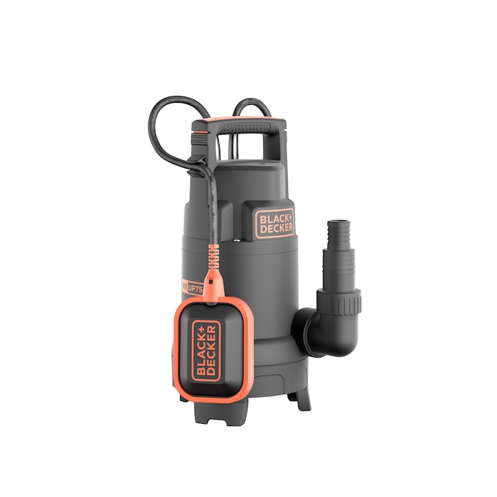 Reducere  RESIGILAT: Pompa submersibila apa murdara Black & Decker BXUP750PTE, 750 W, debit 13000l/h, inaltime maxima de refulare 8 m,absorbtie 7 m, presiune maxima 0.8 bar