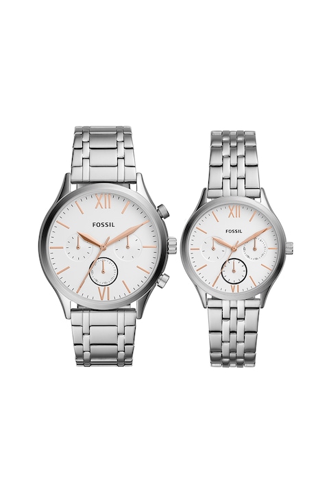 Reducere  RESIGILAT: Fossil – Set de ceasuri metalice Her&His, 2 piese, Argintiu