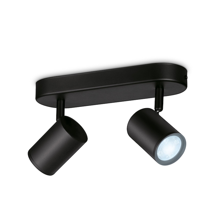 Reducere  RESIGILAT: Spot inteligent WiZ Imageo, Wi-Fi, Bluetooth, 2×4.9W, 690 lm, lumina alba reglabila, metal, Negru, clasa energetica G