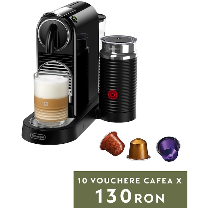 Reducere  RESIGILAT: Espressor Nespresso by De’Longhi CitiZ & Milk Black, 1710 W, 19 bari, Negru, set capsule degustare inclus