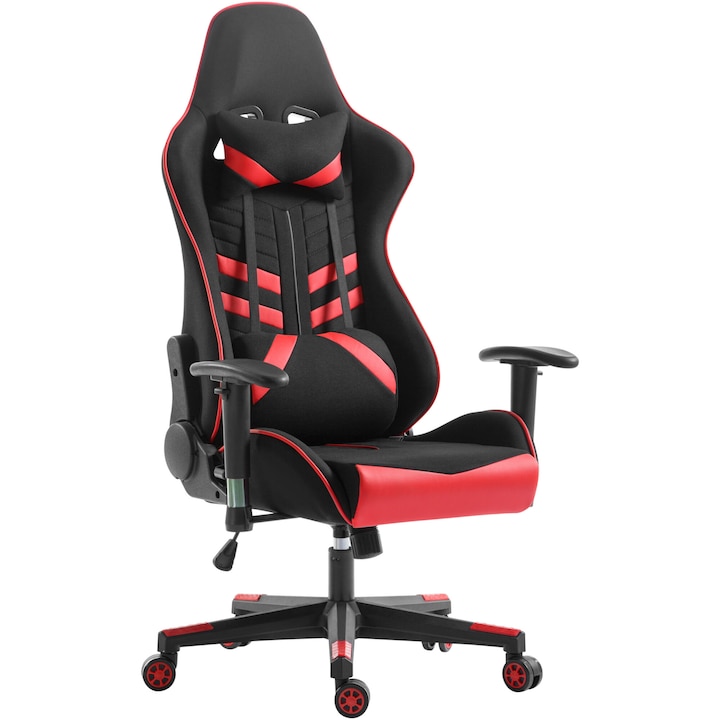 Reducere  RESIGILAT: Scaun gaming Kring Gear, material textil, Negru/Rosu