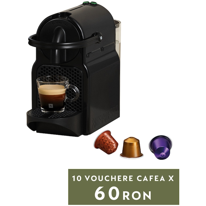 Reducere  RESIGILAT: Espressor Nespresso by De’Longhi Inissia Black, 19 bari, 1260 W, Negru, set capsule degustare inclus