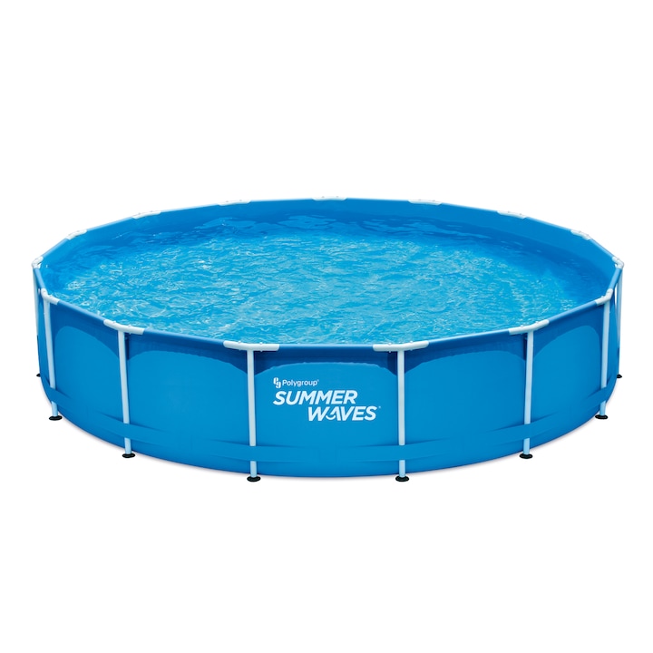 Reducere  RESIGILAT: Piscina rotunda cu pompa cu filtru si scara acces incluse Summer Waves, diametru 457 cm, inaltime 91 cm, PVC/otel, albastru