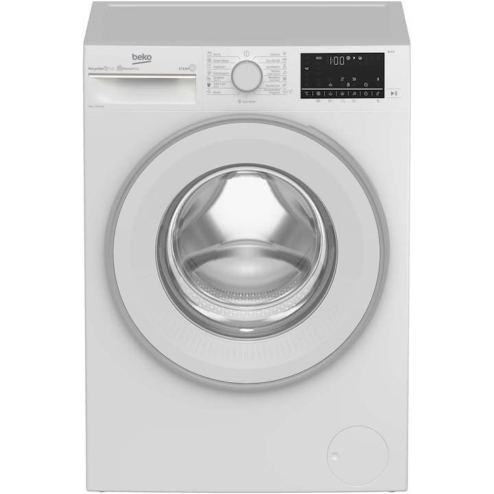 Reducere  RESIGILAT: Masina de spalat rufe Beko B3WFU7704WB, 7 kg, 1000 RPM, Clasa D, Recycled Tub, Motor ProSmart™ Inverter, AddXtra, Hygiene+ cu SteamCure™, AutoClean Detergent Drawer, Fast+, Alb