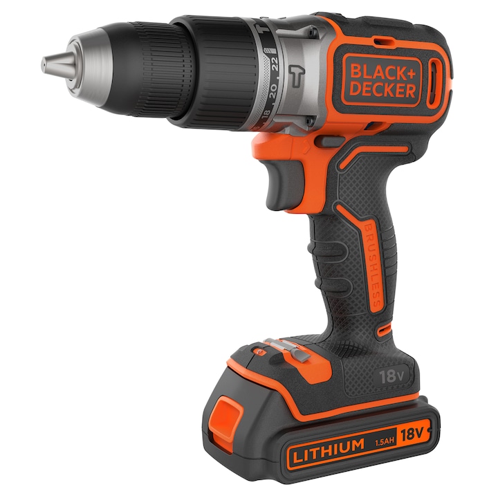 Reducere  RESIGILAT: Masina de gaurit si insurbat pe acumulator Black & Decker BL188KB, 18V, Motor fara perii, 2 Acumulatori x 1.5Ah, Percutie ,Incarcator 400mA, Cutie Depozitare