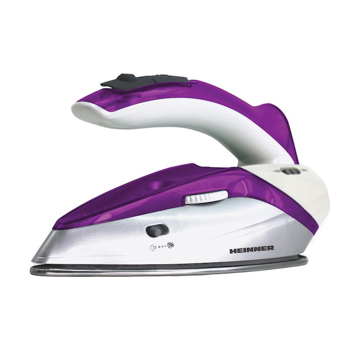 Reducere  RESIGILAT: Fier De Calcat Voiaj Heinner 1000 W, 0.4 l, Talpa Inox, Maner Pliabil, Alb/Violet