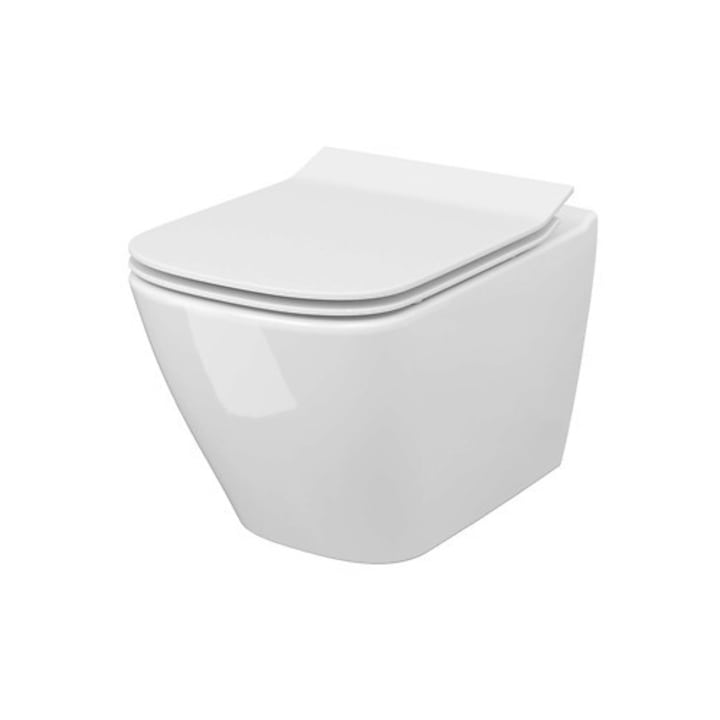 Reducere  RESIGILAT: Pachet vas WC suspendat Cersanit City B220, rectangular, Clean ON, fixare ascunsa, Capac duroplast, cadere lenta, demontare rapida