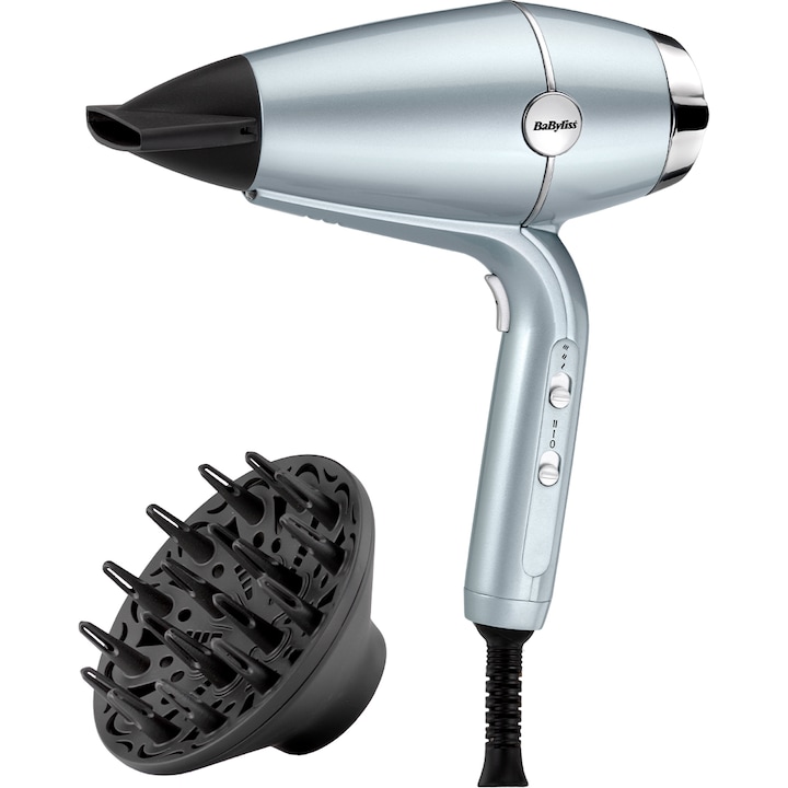 Reducere  RESIGILAT: Uscator de par BaByliss Hydro Fusion D773DE, 2100W, 2 viteze, 3 trepte de temperatura, cool shot, difuzor, Tehnologie Ionica cu Plasma, Bleu