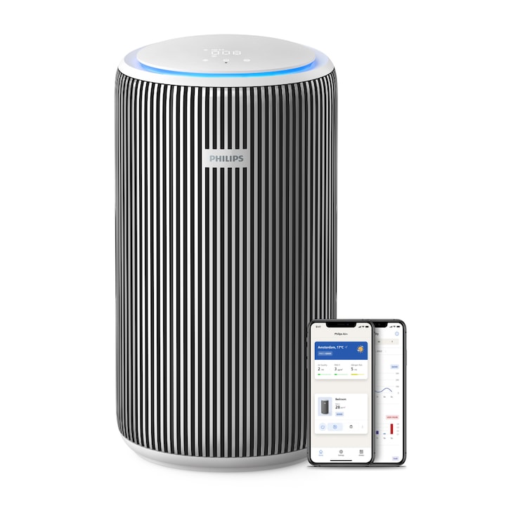 Reducere  RESIGILAT: Purificator de aer Philips AC3220/10 seria 3200, 2x filtru NanoProtect HEPA, CADR: 520 m3/h, pana la 135 m² senzori de gaz si PM2.5, alb-argintiu, filtru: FY3200/30