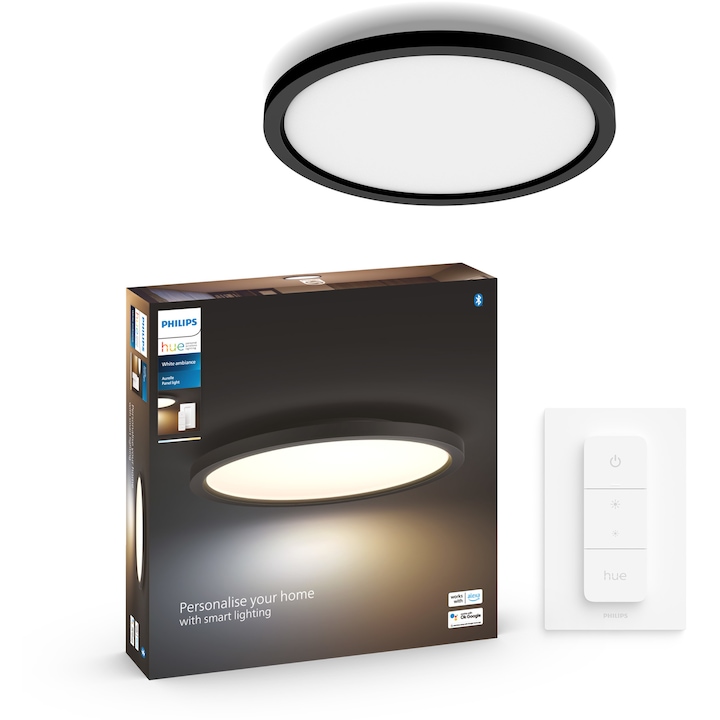 Reducere  RESIGILAT: Panou LED inteligent Philips Hue Aurelle RD, Bluetooth, 21W, 2450lm, lumina alba (2200-6500K), 39.5×39.5cm, Negru