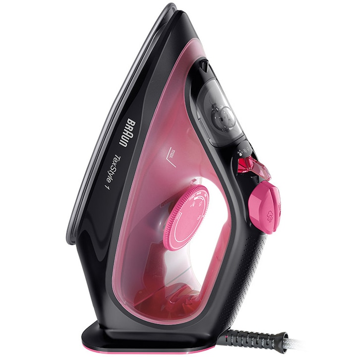 Reducere  RESIGILAT: Fier de calcat Braun TexStyle 1 SI1070PU, 2000 W, abur variabil 25g/min, jet de abur 130g/min, rezervor 220 ml, talpa ceramica, sistem antipicurare, Negru/Violet