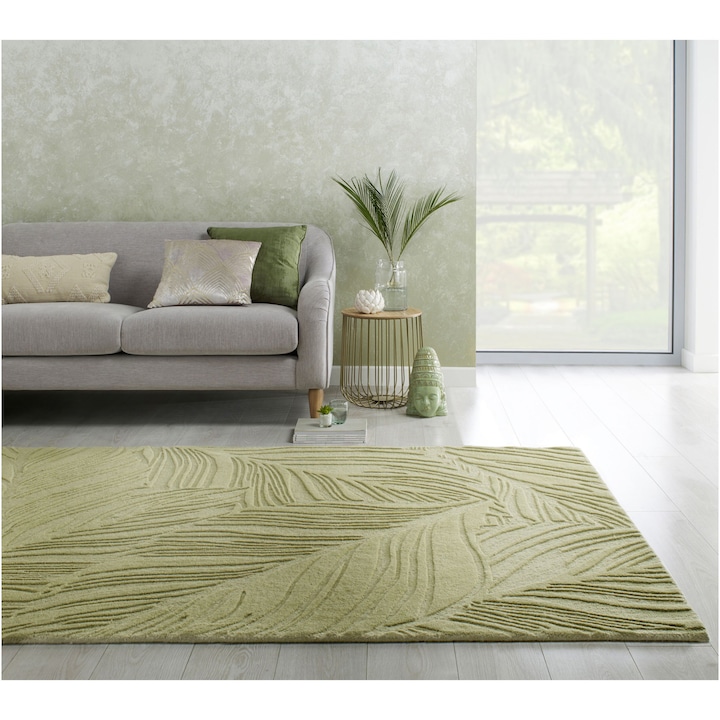 Reducere  RESIGILAT: Covor dreptunghiular Flair Rugs Lino Leaf, 160 x 230 cm, 3700 g/m², 100% Lana, Verde