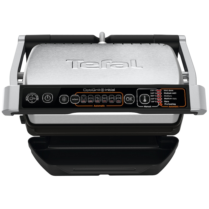 Reducere  RESIGILAT: Gratar electric Tefal OptiGrill+ GC706D34, 2000 W, 6 programe automate, indcator pentru nivelul de gatire, functie dezghetare, placi detasabile, inox/negru