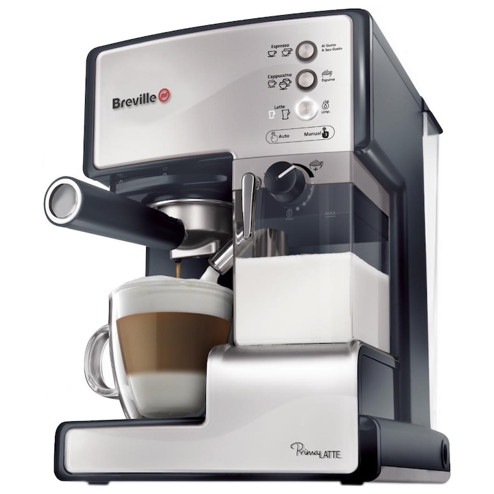 Reducere  RESIGILAT: Espressor manual Breville Prima Latte VCF045X-01, 15 bari, 1.5 l, Recipient detasabil lapte 0.3 l, Argintiu