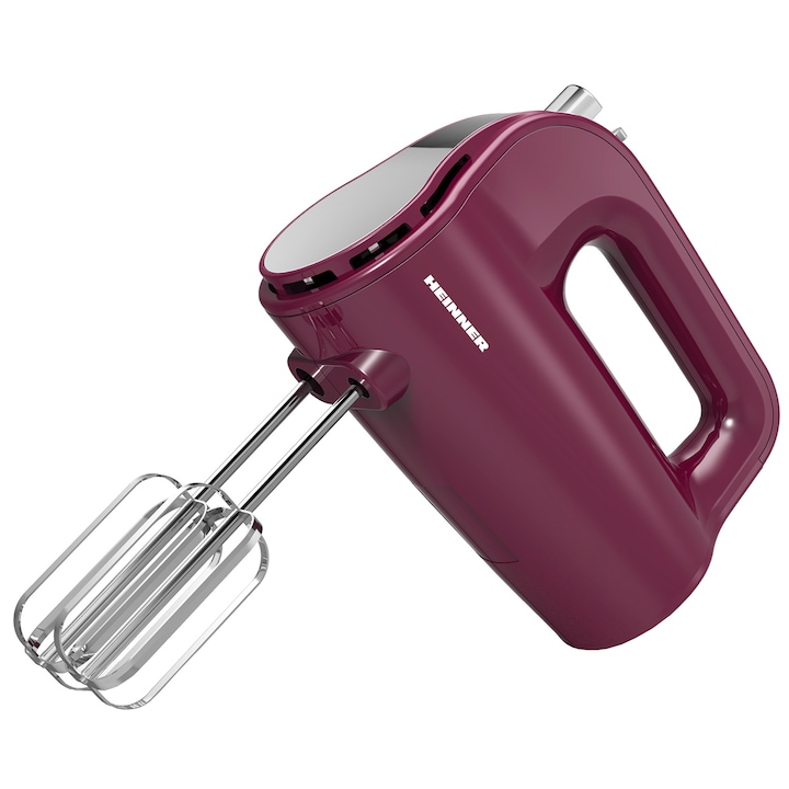 Reducere  RESIGILAT: Mixer de mana Heinner Charm HM-350BGL, 350W, 5 Viteze, Decoratiuni Inox, Burgundy