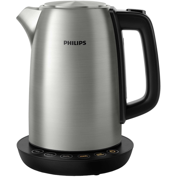 Reducere  RESIGILAT: Fierbator Philips HD9359/90, 2200 W, 1.7 L, baza 360°, 4 butoane presetate pentru selectarea bauturilor si a ingredientelor, Filtru cu microsita, control temperatura, Negru