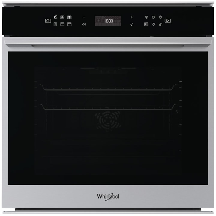 Reducere  RESIGILAT: Cuptor incorporabil Whirlpool W7OM44S1P, Electric, Multifunctional, Grill, Timer, Display, Tehnologia 6th Sense, Autocuratare pirolitica, 73 l, Clasa A+, Inox