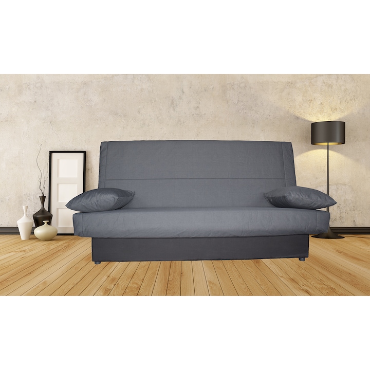 Reducere  RESIGILAT: Canapea extensibila Click-Clack Best Sleep, lada depozitare, husa bumbac, Gri inchis, 190 x 87 x 91cm