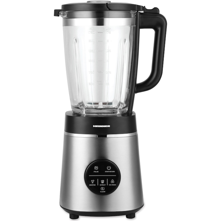 Reducere  RESIGILAT: Blender de masa Heinner Bette Noir HBL-D1400SS, 1400W, capacitate bol sticla 1.75L, control digital, viteza variabila, multifunctiona, autocuratare, sistem siguranta, lame inox, carcasa inox, negru/argintiu