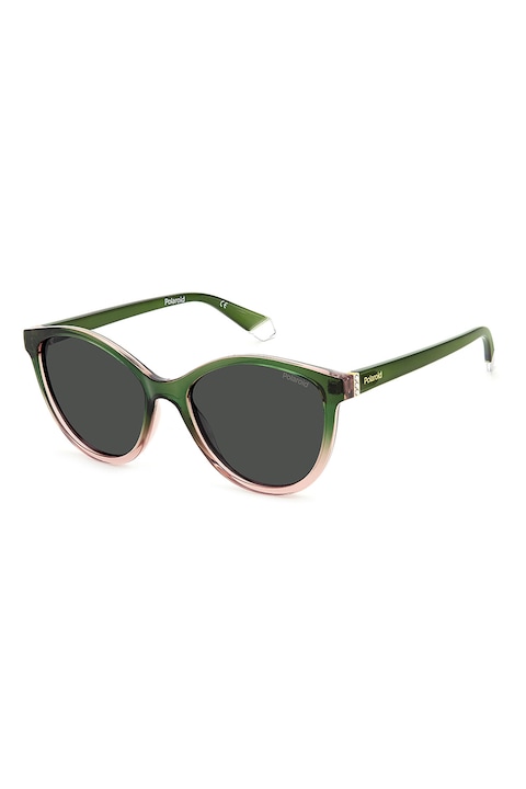 Reducere  RESIGILAT: Polaroid – Ochelari de soare cat-eye cu lentile polarizate, Verde inchis, Piersica, 55-18-145