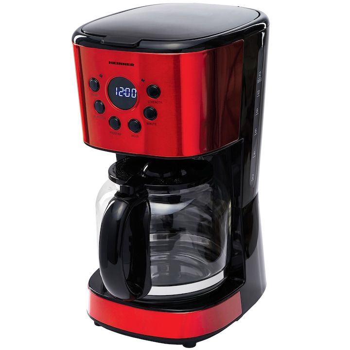 Reducere  RESIGILAT: Cafetiera digitala Heinner HCM-1500RDIX, 900 W, 1.5 L, Timer, Display Led, fara BPA, Rosu/Negru