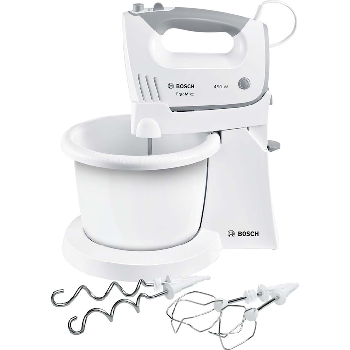 Reducere  RESIGILAT: Mixer cu bol Bosch MFQ36460, 450 W, 5 Viteze + Turbo, Alb