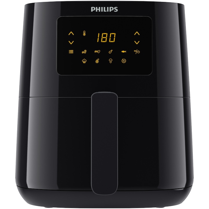 Reducere  RESIGILAT: Friteuza cu aer cald Philips Airfryer Essential Collection HD9252/90 compact digital, capacitate 4.1 L, afisaj digital, 7 setari presetate (cartofi congelati, carne, peste, functie de mentinere la cald si multe altele), Curatare usoara