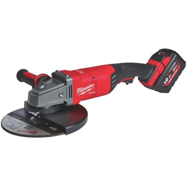 Reducere  RESIGILAT: Polizor unghiular pe acumulator Milwaukee M18 FLAG230XPDB-121C, 18 V, 230 mm diametru disc, M14 ax, 6600 RPM, acumulator, incarcator, aparatoare, maner lateral, flansa, piulita, 2 aparatoare praf, cheie