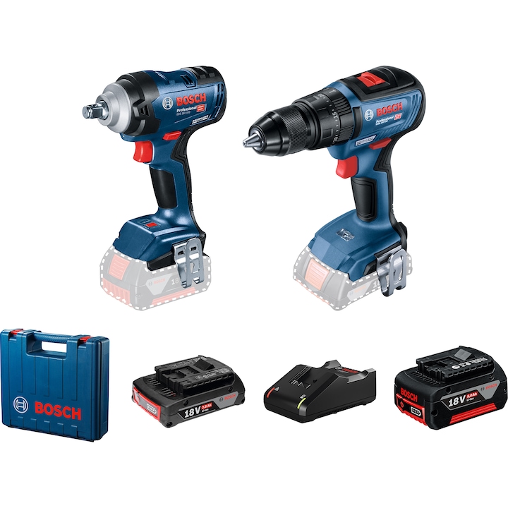 Reducere  RESIGILAT: Set Bosch Professional pe acumulator 06019K0003, masina de gaurit (bormasina) cu percutie brushless GSB 18V-50, surubelnita cu impact GDS 18V-400, 18 V, 2500 RPM, 3800 percutii/min, 1 acumulator 2 Ah, 1 acumulator 5 aAh, incarcator, valiza transport