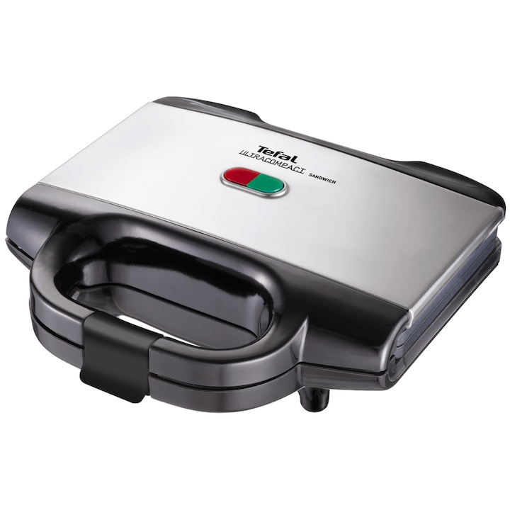 Reducere  RESIGILAT: Sandwich-maker Tefal Ultracompact SM155212, 700W, placi antiaderente, maner izolat termic, negru/argintiu