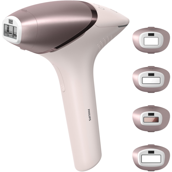 Reducere  RESIGILAT: Epilator IPL Philips Lumea Seria 9900 BRI977/00, Senzor Smartskin, tehnologie SenseIQ, conectare la aplicatie cu functii Skin AI, utilizare cu sau fara fir, 450.000 impusuri, accesoriu fata, corp, axila si inghinal, Roz pudra