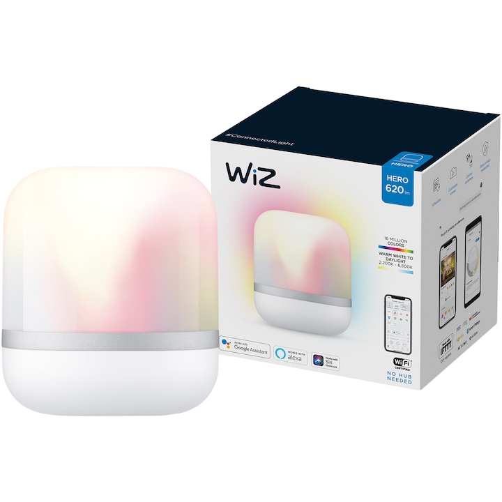 Reducere  RESIGILAT: Lampa LED RGBW inteligenta portabila WiZ Connected Hero, Wi-Fi, 13W, 620 lm, lumina alba si colorata, compatibil Google Assistant/Alexa/Siri