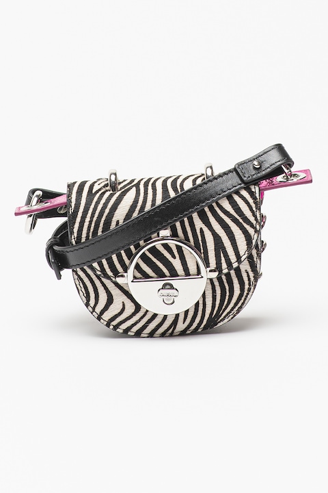 Reducere  RESIGILAT: Diesel – Geanta crossbody din piele cu par scurt si animal print Saddlelock, Bej/Negru