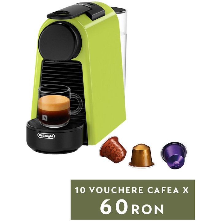 Reducere  RESIGILAT: Espressor Nespresso by De’Longhi Essenza Mini Green EN85.L, 1260 W, 19 bari, Verde, set capsule degustare inclus