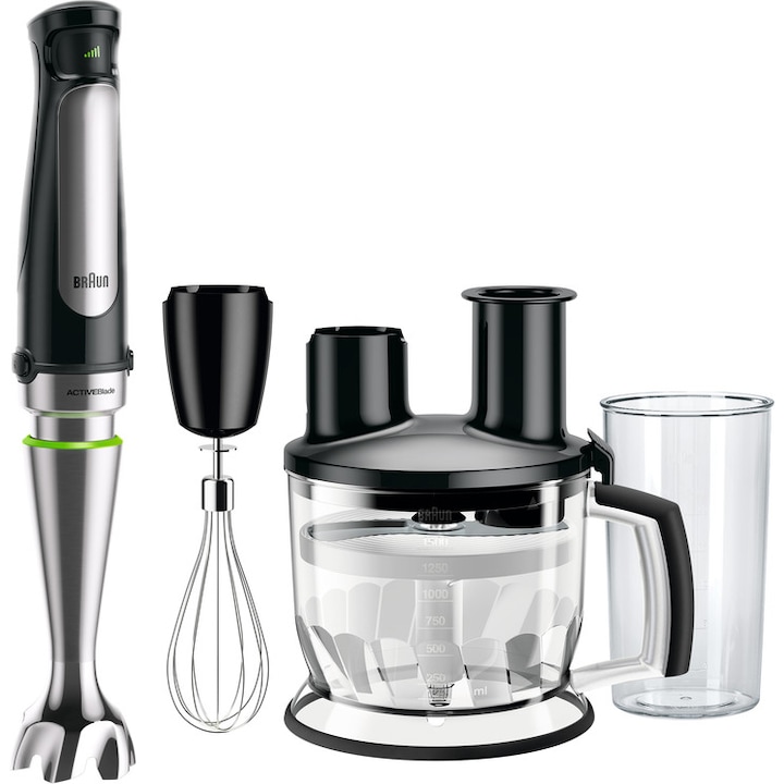 Reducere  RESIGILAT: Mixer vertical Braun MQ7075X, 1000 W, pahar gradat 0.6 l, procesor alimente 1.5 l, tel, viteza variabila, negru