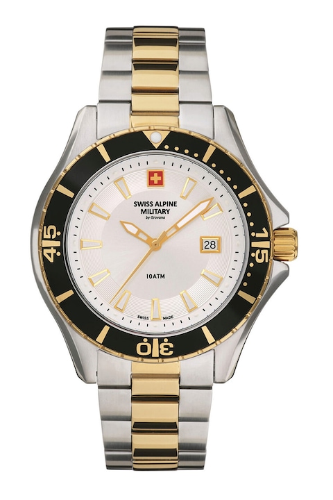 Reducere  RESIGILAT: Swiss Alpine Military – Ceas cu model bicolor Swiss Made, Argintiu, Auriu