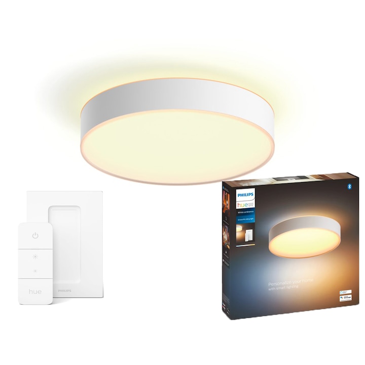 Reducere  RESIGILAT: Plafoniera LED inteligenta Philips Hue Enrave, Bluetooth, 19.2W, 2450 lm, lumina ambianta alba (2200-6500K), 38.1 cm, Alb, Intrerupator cu variator inclus, clasa energetica F