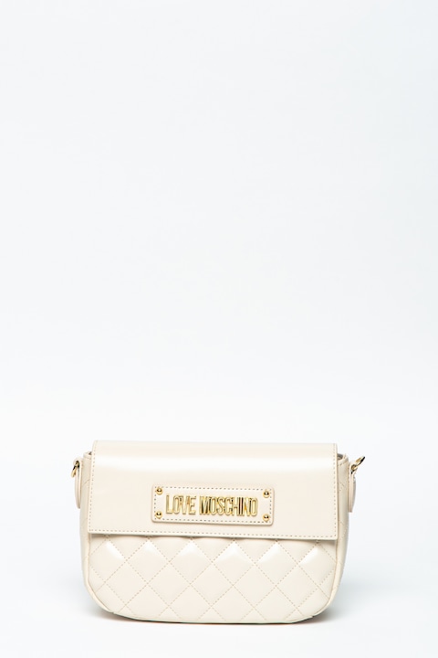 Reducere  RESIGILAT: Love Moschino – Geanta crossbody de piele ecologica cu aspect matlasat, Alb fildes