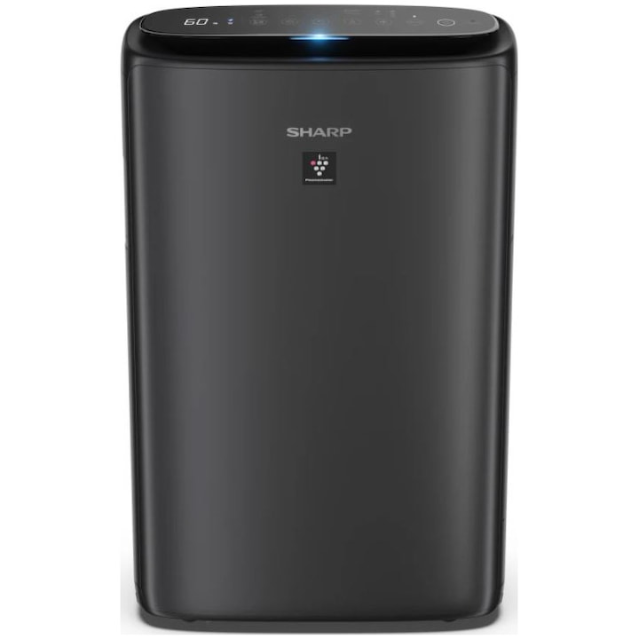 Reducere  RESIGILAT: Purificator de aer cu umidificator Sharp UA-KIN40E-H, CADR 240 m3/h, Capacitate rezervor 2.7 l, Capacitate umidificare 440 ml/h, 3 nivele de filtrare, 5 senzori, Plasmacluster Ion Technology, Negru