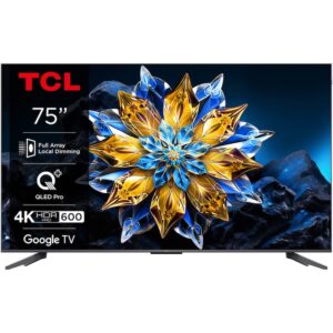 Reducere  RESIGILAT: Televizor TCL QLED 75C655 Pro, 189 cm, Smart Gloogle TV, 4k Ultra HD, Clasa F (Model 2024)