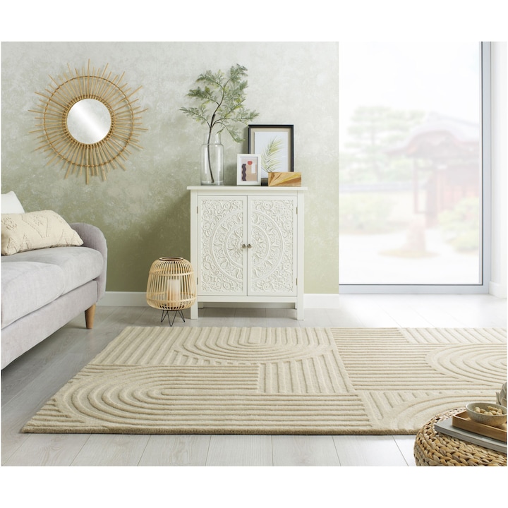 Reducere  RESIGILAT: Covor dreptunghiular Flair Rugs Zen Garden, 200 x 290 cm, 3700 g/m², 100% Lana, Crem