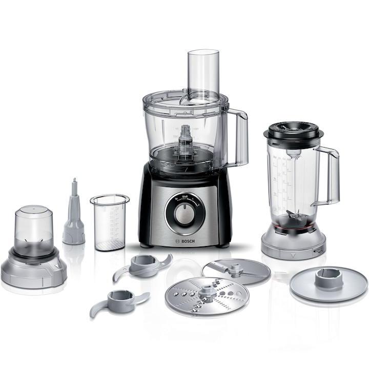 Reducere  RESIGILAT: Robot de bucatarie Bosch MCM3501M, 800 W, bol 2.3 l, blender 1 l, rasnita, 2 viteze, negru/ inox